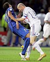 Zinedine Zidane head butts Marco Materazzi in the 2006 World Cup final